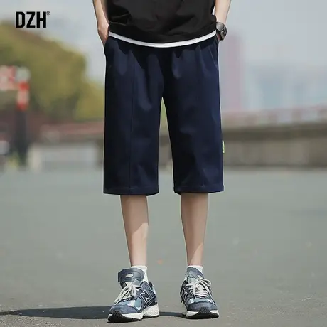 男士藏青色6分短裤男夏季潮牌薄款冰丝速干裤2023新款休闲五分裤商品大图