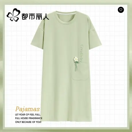都市丽人纯棉睡裙女夏季中长款连衣裙2025新款短袖大码睡衣家居服商品大图