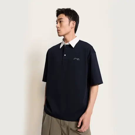 TRENDIANO涤棉双拼色短袖POLO衫男士POLO领上衣1ST2020440商品大图