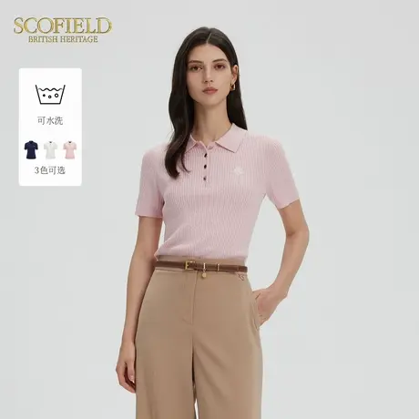 【可水洗】Scofield女装Polo领针织短袖绞花设计刺绣2025夏季新品商品大图