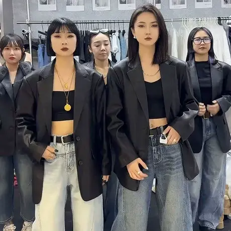 2025韩版宽松翻领休闲气质百搭PU皮衣夹克衫女春秋高级感西装外套图片