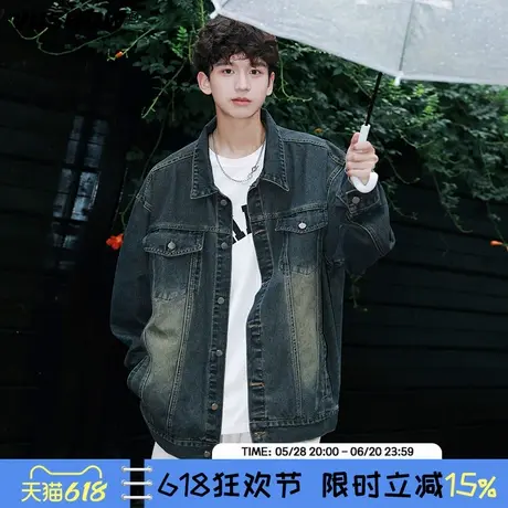 VIISHOW美式复古牛仔外套男士秋痞帅潮牌夹克宽松vibe高街牛仔衣商品大图