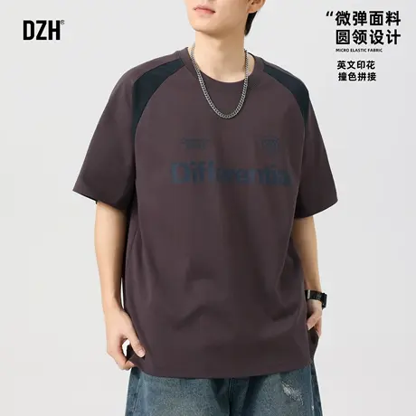 男生潮牌透气运动短袖t恤男款2025新款圆领印花撞色上衣宽松半袖商品大图