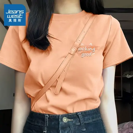 KMV真维斯宽松正肩短袖女t恤夏2025新款纯棉半袖女装圆领显瘦上衣商品大图