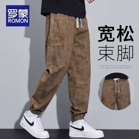 罗蒙休闲裤男士2025春夏季纯棉百搭长裤子美式复古束脚工装裤男款商品大图