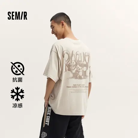 [商场同款]森马短袖T恤男2024夏新款凉感抑菌印花情侣装oversize图片