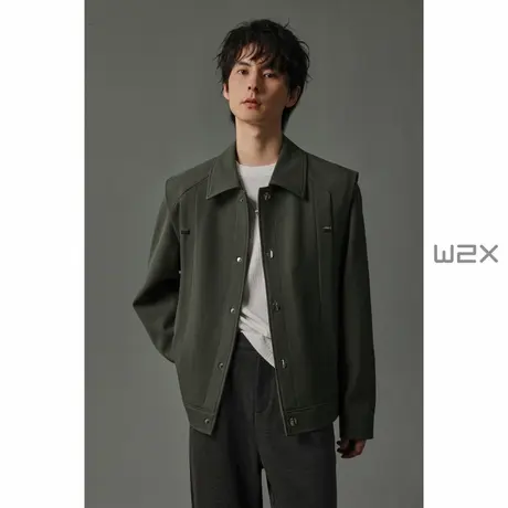 w2x2024秋季新款假两件夹克外套男翻领设计感痞帅高级感休闲上衣商品大图