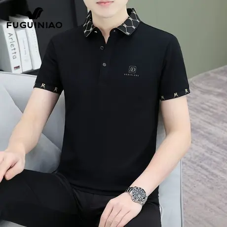富贵鸟男士短袖t恤潮流休闲上衣服2025夏季新薄款黑色Polo衫男装图片