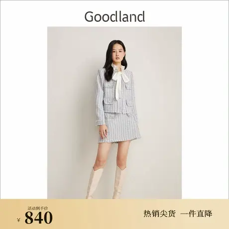 Goodland美地春季法式优雅肌理感小香风花纱千金风短外套图片