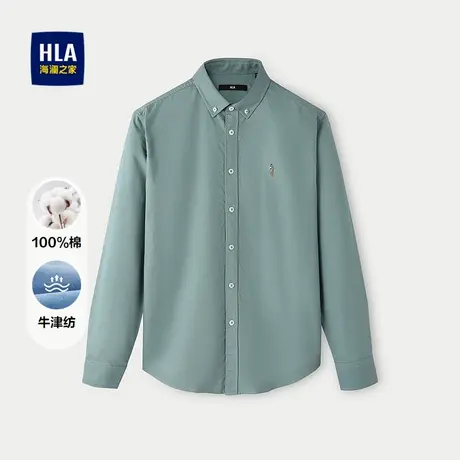 HLA/海澜之家国民臻品休闲衬衫25秋新款纯棉牛津纺撞色绣花长袖男图片