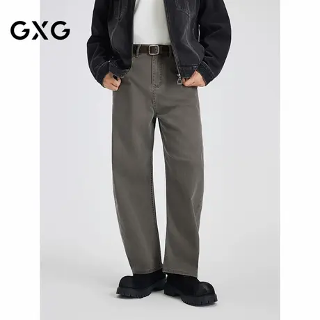 GXG男装  定织灰咖斜纹彩牛宽松直筒时髦牛仔长裤2025秋季新品图片