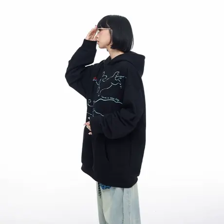 美式复古卡通小狗印花连帽卫衣女春秋新款宽松休闲情侣帽衫上衣商品大图