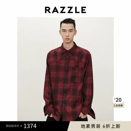 RAZZLE地素 男装深红色2025春季休闲格子衬衫图片