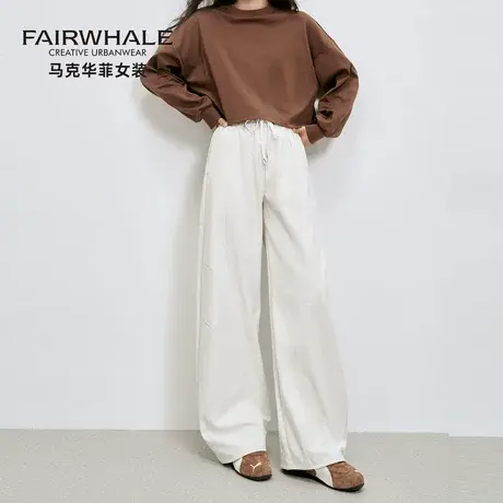 马克华菲美式速干阔腿休闲裤女2025新款高腰宽松显瘦垂感直筒裤子商品大图
