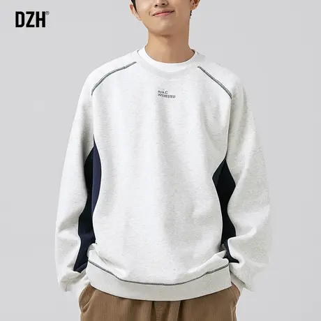 男士美式拼接卫衣男秋季潮牌宽松男装长袖上衣休闲外套无帽打底衫商品大图