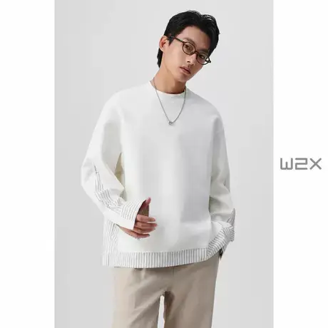 w2x2025春季新款条纹拼接衬衫袖口假两件卫衣设计感休闲痞帅上衣商品大图