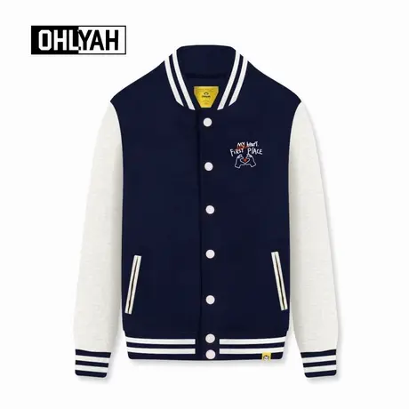 Ohlyah品牌时尚爱心印花情侣休闲棒球服男女同款纯棉卫衣夹克外套商品大图