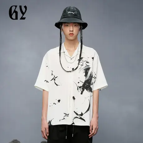 雅戈尔奥莱 GY男装夏季泼墨写意印花垂感柔软男士短袖衬衫商品大图