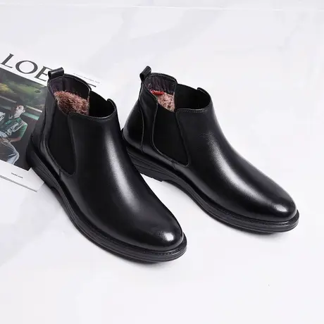 奥康棉皮鞋男冬季新款加绒保暖男士真皮软底马丁靴高帮切尔西靴男商品大图