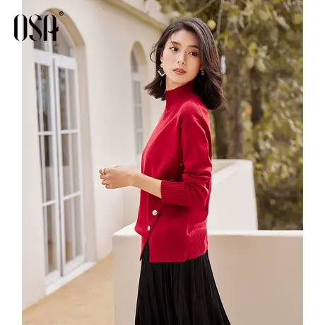 OSA欧莎洋红色本命年打底毛衣女秋冬季2023年新款半高领内搭上衣图片
