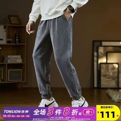唐狮2022秋季新款男休闲裤宽松灰色束脚运动裤美式个性潮流哈伦裤图片