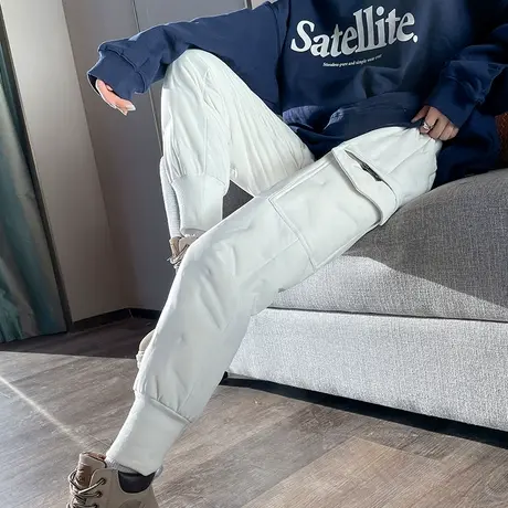 外穿工装羽绒裤女2023新款冬季高腰加绒加厚防寒束脚保暖休闲棉裤图片