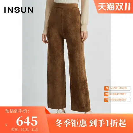 恩裳春季经典时尚百搭舒适直筒微阔运动丝绒休闲裤长裤女商品大图