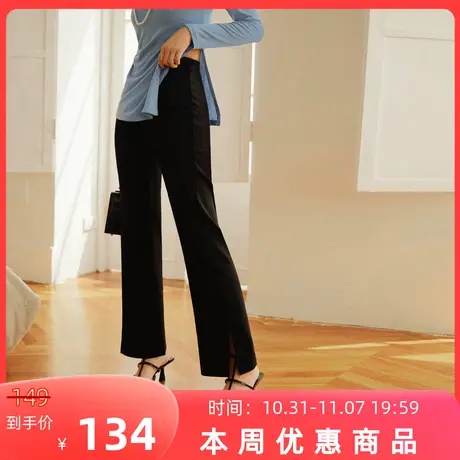 桔熊秋冬季通勤时髦高腰炼包裤脚开衩宽松长裤子女装大码BA6977图片