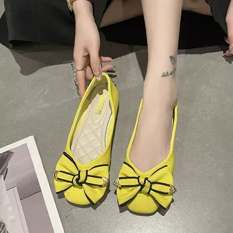 配裙子豆豆鞋女夏款软底奶奶鞋2022新款法式蝴蝶结温柔配裙子平底商品大图