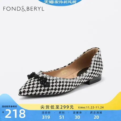 菲伯丽尔棋盘格女浅口单鞋春秋季新款尖头低跟好搭女鞋FB23111329商品大图