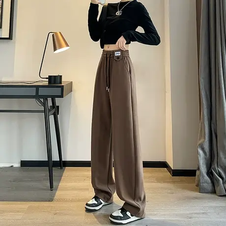 咖色窄版阔腿裤女春秋香蕉裤2024新款高腰垂感直筒休闲运动卫裤子商品大图