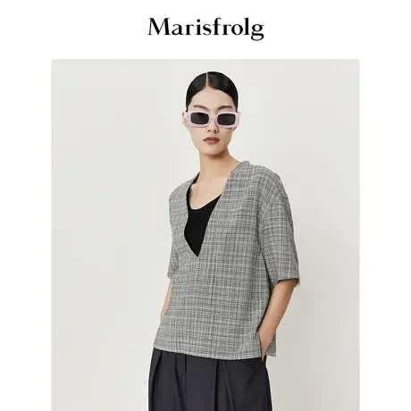 【意大利进口面料】玛丝菲尔衬衣夏季新款格纹肌理感休闲衬衫女商品大图