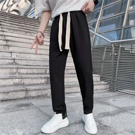 2022夏季男士休闲裤九分裤裤子宽松直筒学生潮流薄款运动纯色卫裤商品大图