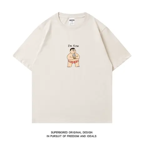 夏季卡通趣味印花半袖男港风简约情侣装宽松休闲纯棉短袖T恤潮商品大图
