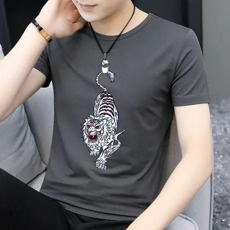 莫代尔国潮t恤男短袖圆领上衣服潮流夏季冰丝速干凉感半袖体恤衫商品大图