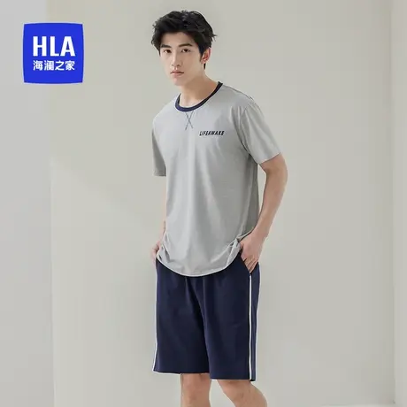HLA/海澜之家男圆领夏季凉感家居服棉氨可撕领标外穿短袖短裤睡衣商品大图