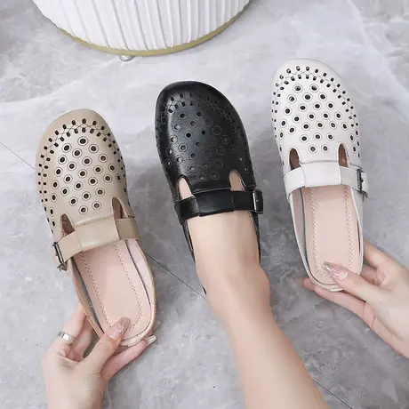 凉鞋女2025年新款洋气夏季大码女拖鞋41一43居家真皮包头镂空凉拖图片