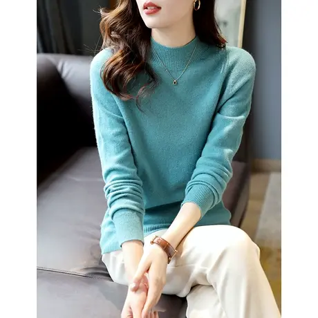 宝诗黎半高领修身打底羊毛衫女秋季套头内搭纯色针织上衣显瘦毛衣商品大图