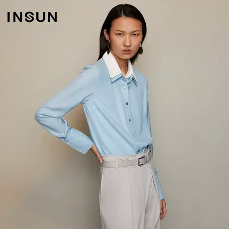 INSUN恩裳春季秋季师蓝色感衬衫图片