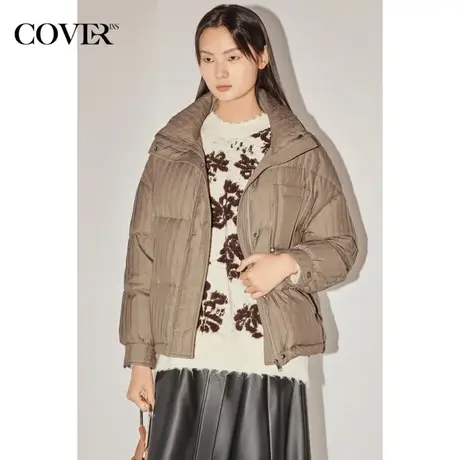 COVER冬季压皱打条肌理白鸭绒羽绒服图片