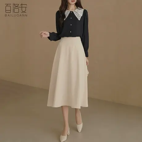 百洛安纯色半身裙女高腰显瘦a字大摆裙春装新款气质百搭中长裙子图片