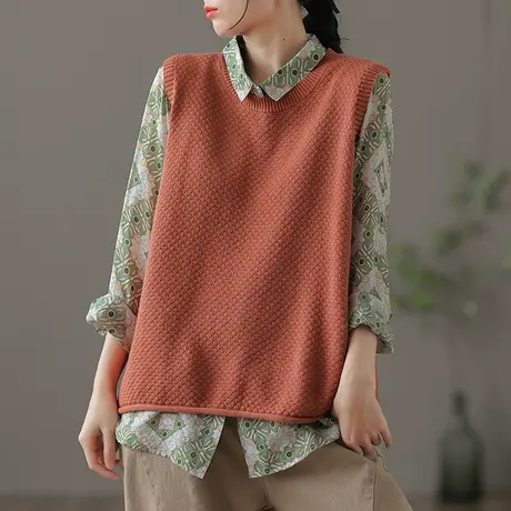 dza 复古针织马甲女士外搭背心秋季新款宽松显瘦上衣短款毛衣马夹图片