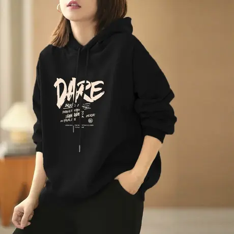 连帽卫衣女纯棉韩版宽松休闲大码上衣减龄时尚百搭2023春秋外套潮图片