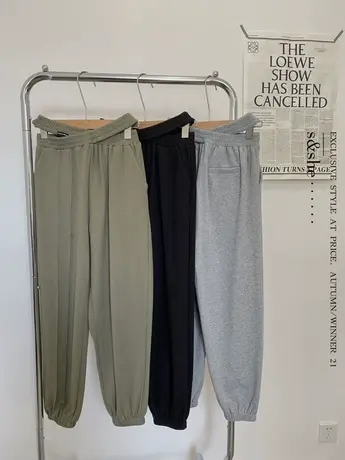 韩国早秋新款设计感时髦高腰交叉裤束脚裤休闲运动舒适百搭卫裤女商品大图