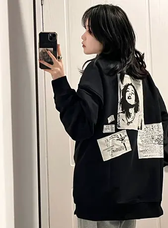 美式卫衣2022新款女hiphop潮牌宽松oversize小众高街ins圆领上衣图片