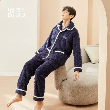 顶瓜瓜睡衣秋冬男士2021年新款珊瑚绒加厚保暖家居服套装顶呱呱商品大图