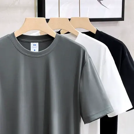 短袖T恤男夏季潮流重磅莫代尔棉纯色百搭宽松内搭半袖打底上衣服商品大图