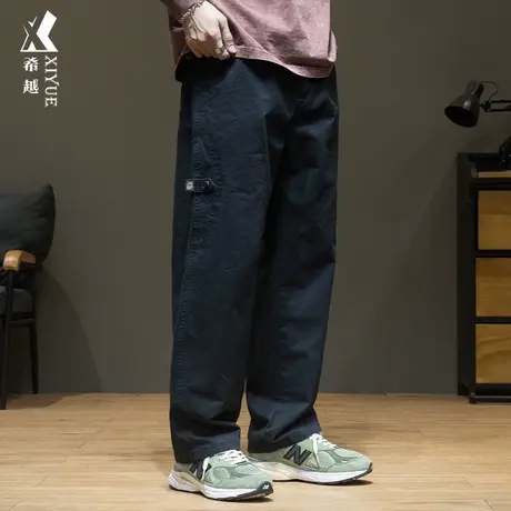 夏季日系纯棉宽松休闲裤男春秋工装裤子宽松大码男士直筒长裤男裤图片
