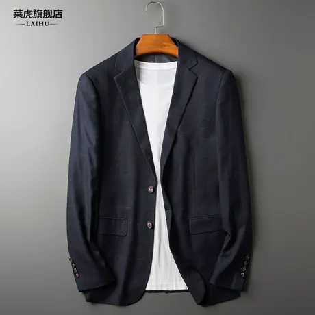 休闲西装男士外套春季新款韩版潮流百搭格子小西服男修身单件上衣商品大图