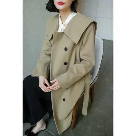 23冬新款大衣复古减龄气质百搭海军领%69羊毛毛呢女士大衣外套女商品大图